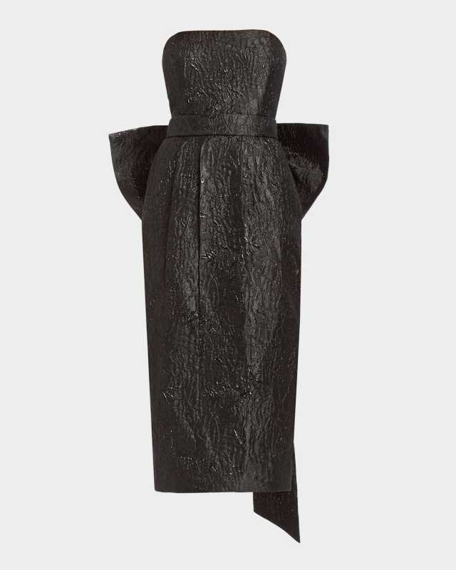 Lorena Strapless Jacquard Bow Belt Midi Dress
